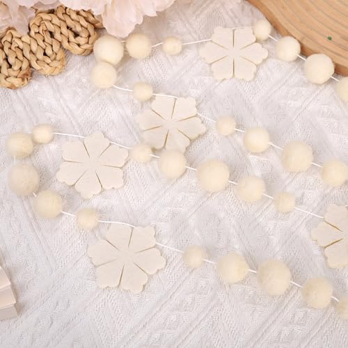 Felt Snowflake Garland – Cream White Winter Garland with Wool