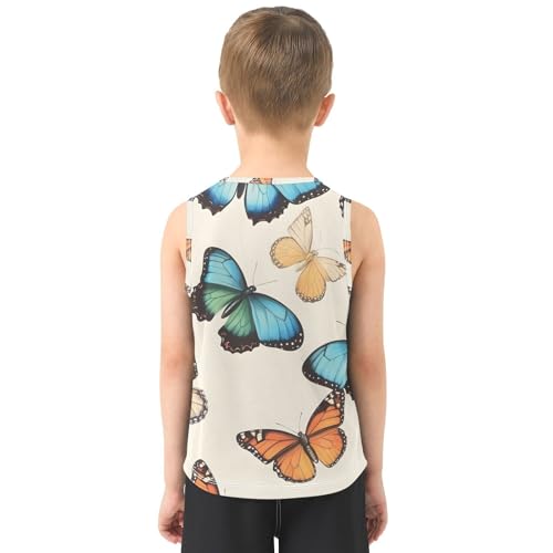 Bolaz Boys Athletic Quick Dry Tank Top Sleeveless Workout T Shirts Age 11-15,Butterfly Pattern3
