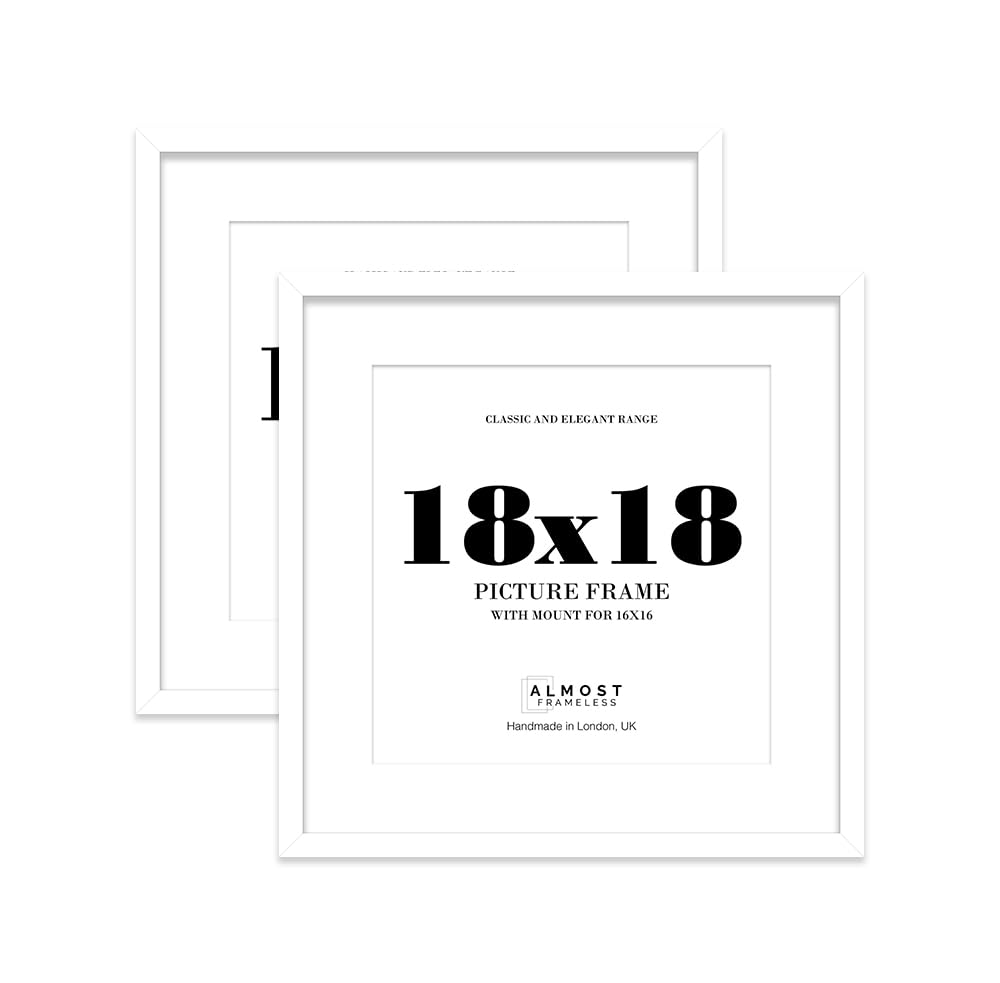 18x18 White Picture Frame with Mount for 16x16 Photos, Prints - Modern Square Wall Frame, Set of 2