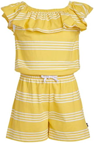 Nautica Girls' Printed Knit Jersey Romper with Elastic Waistband, Aspen Gold, 12-14
