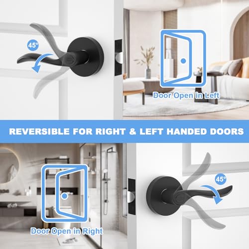 RAZCC Privacy Door Levers, 5 Pack Black Door Handles Interior Door Levers Keyless Lockset, Heavy Duty Reversible Wave Levers for Bedroom Bathroom by RAZCC - Image 6