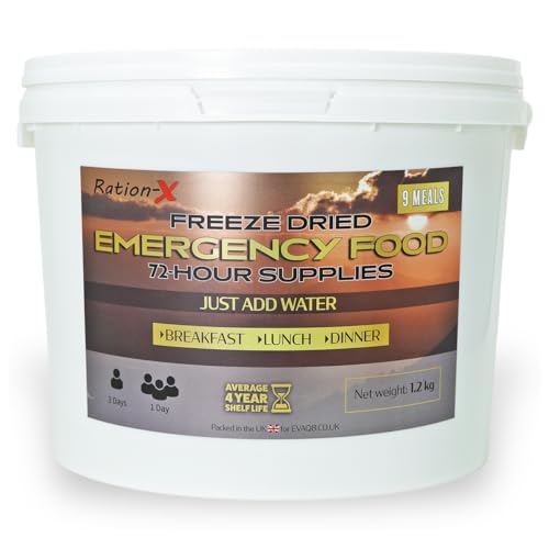 Ration-X 9 Meal Emergency Food Kit | Freeze Dried | 48-Month Shelf Life | Just Add Water | Family & Individual Emergency Preparedness | Survival Rations | 4 Flavours