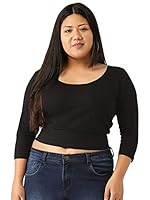theRebelinme Plus Size Women's Black Solid Color Cotton Crop Fitted Top(XXXXXL)