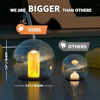 uuffoo 2-Pack 7.4x7.4 Solar Floating Pool Lights Ball Solar Powered Flickering that Float Candles Lights Outdoor Water-Resistant IP66 for Pond Garden Party Swimming Decor