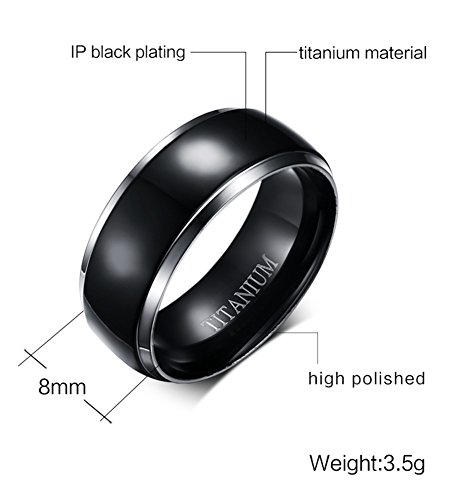 Vnox 8Mm Black Titanium Messianic Jewish Magen David Silver Grooved Edge Ring For Men Women,Size 9 #TOP1