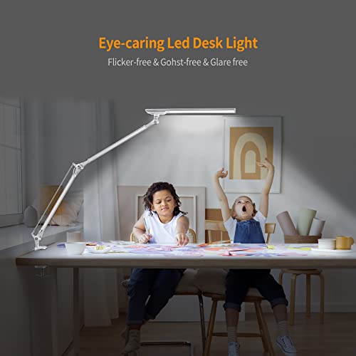 Phive Led Architect Desk Lamp, Clamp On Drafting Table Lamp, Eye-Caring Metal Swing Arm Workbench Lamp, Dimmable, 4 Color Modes - Great For Office, Task, Reading, Drawing (Upgraded Version), Silver #TOP7