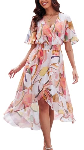 Image of Kormei Womens Short Sleeve Floral Maxi Dress High Low V-Neck Flowy Party Long Dresses