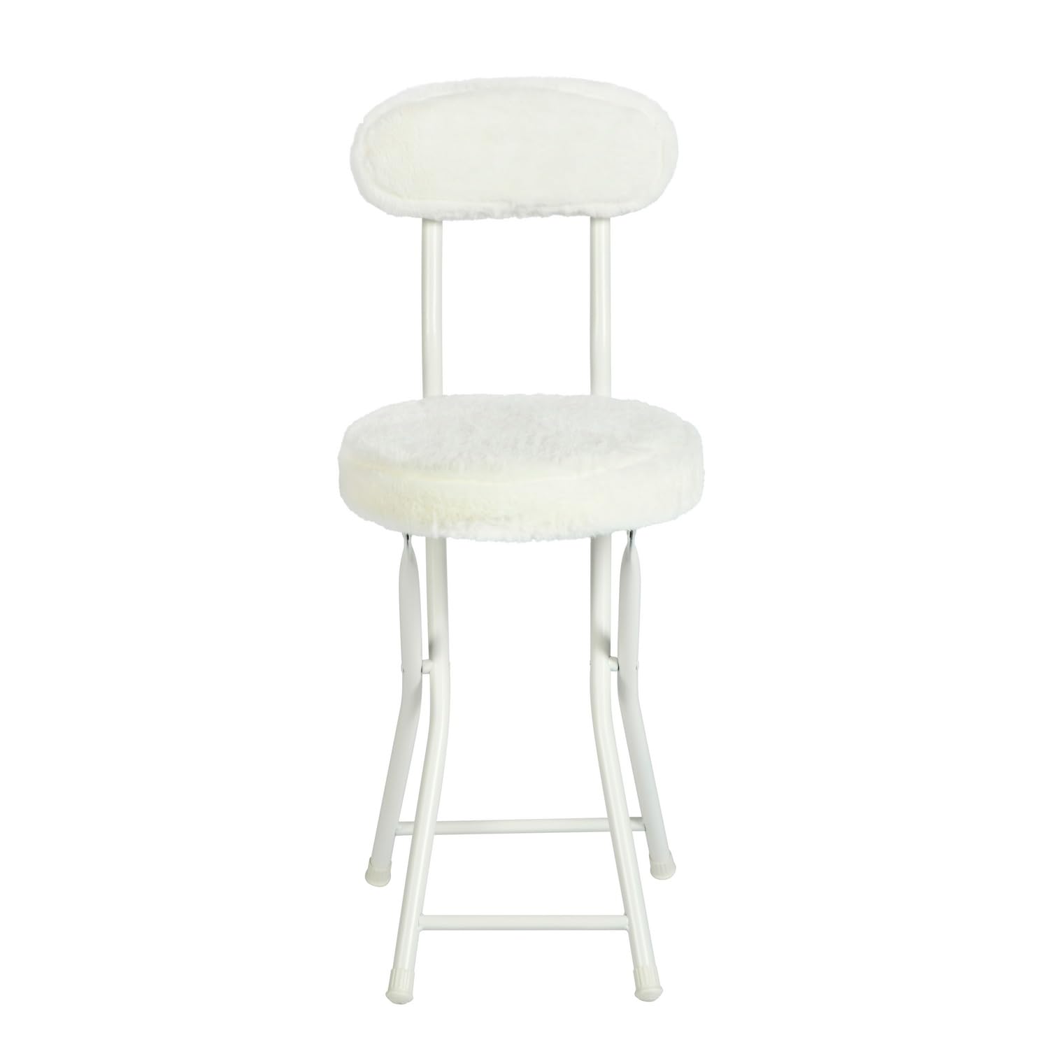 MEUBLE COSY Set di 4 Sedia Pieghevole con Schienale e Poggiapiedi, Imbottiti in Faux Pelliccia, Gambe in Metallo per Reception, Soggiorno e Ufficio, Bianco