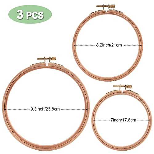 Image of Sherbo Wooden Embroidery Hoops 7-9 Inch 3 Beech Wood Cross Stitch Hoops | Set of 3 includes 7 8 and 9 inch beech wood hoops for cross stitch embroidery needlework and display.