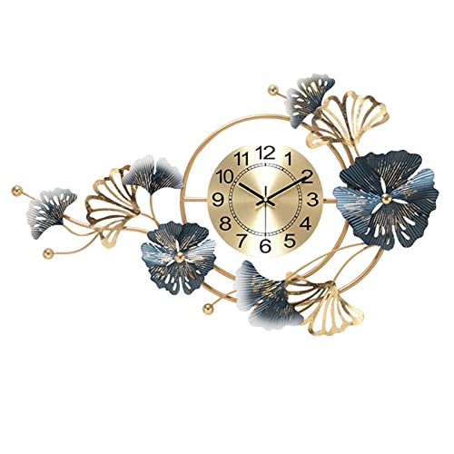 QHLMLL Decoración de Pared, Reloj de Pared de Metal Vintage, decoración artística con Hojas 3D, Grandes esculturas de Pared de Hierro Forjado Hechas a Mano, decoración Colgante
