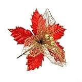 Adembenemende glinsterende bloemen verfraaien je kerstboom met deze ornamenten (rood)
