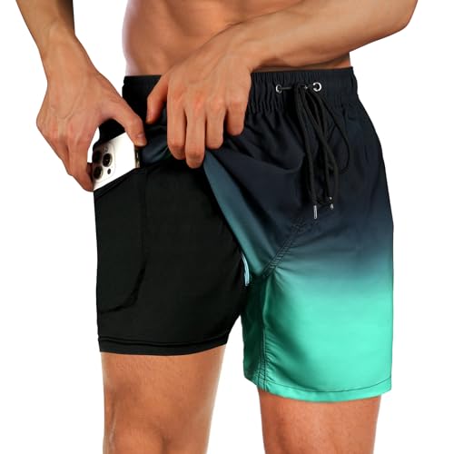 flintronic Costume da Bagno da Uomo, 2 in 1 Coulisse Trunks da Mare con Fodera a Compressione con Tasche, Pantaloncini da Surf ad Asciugatura Rapida Spiaggia Pantaloncini Boxer