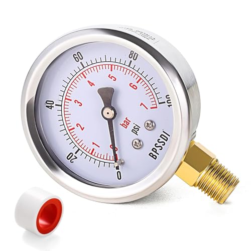 100 Psi Vacuum Pressure Gauge,Lead-Free Water Pressure Gauge, 2.5" Dial Size, 1/4" G Lower Mount, 304 Stainless Steel Case, for Pneumatic Air Compressor RV Regulator Valve Test(with Tape)