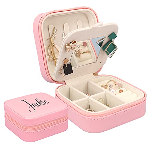 AIPNIS Personalise Jewelry Box,Custom Text Small Jewelry Boxes for Women,Portable Travel Mini Jewelry Box with Mirror,Women Gift Rings Earrings Necklaces Storage Case