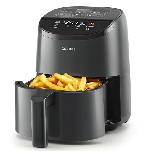 COSORI Small Air Fryer, 2L, Led Touch-control Display, 900W, 53% Faster, Nonstick and Dishwasher Safe, 30 Online Recipes, Low Noise, 97% Less Oil, Black