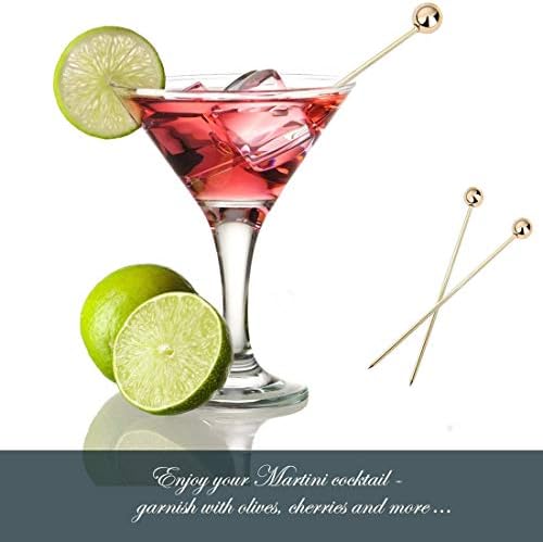 Polly Online 10pcs Cocktail Sticks Set Stainless Steel Fruit Sticks,Reusable Drink Picks Appetizer Toothpicks Martini Glass Picks Gold