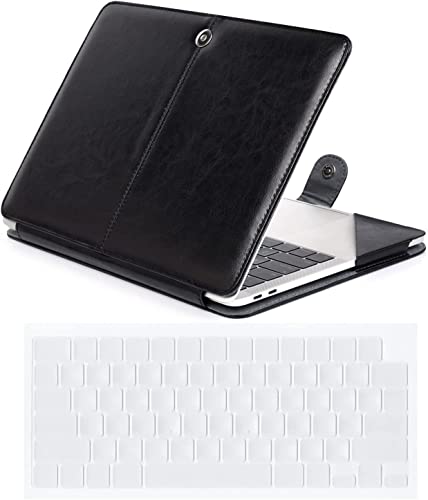 Se7enline Compatible with MacBook Air 13.6" Case M4/M3/M2 2025-2022 Model A3240 A3113 A2681, 2-in-1 PU Leather Folio & TPU Keyboard Cover, Shockproof Protective Case - Black