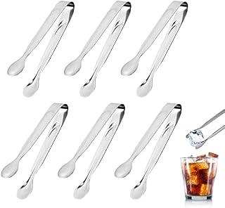 Zsanhua 6 Pack Stainless Steel Ice Tongs Mini Sugar Tongs Small Serving Tongs Multi-Purpose Appetizers Tongs Small Serving Tongs for Tea Party Coffee Bar Kitchen and Wedding