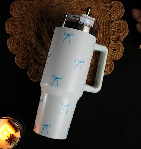 Image of 1200ML Stainless Steel Tumbler Hot and Cold with Handle and Lid and 2 Straws, Double Insulated Cup Leak Proof Mug Cupholder for Gym, Travelling (Blue bowss)