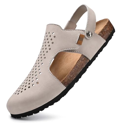 Vtiao Mens Leather Sandals Outdoor Barefoot Sandals Cork Sole Anti-slip Wear-resistant Mens Fashion Hollow Out Breathable Sandals Slippers