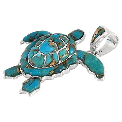 Turquoise Network Turtle Pendant Necklace in Sterling Silver 925 & Genuine Gemstones2