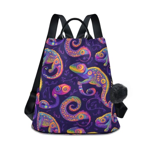 Colorful Chameleons Backpack for Women Anti Theft Large Fashion Travel Shoulder Bag Purse Rucksack Lightweight