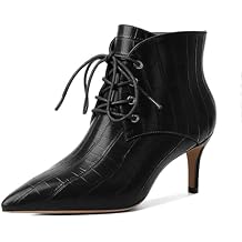 Eldof Womens Kitten Low Heel Ankle Boots Pointed Toe Lace Up Comfortable Walking Short Boots 2.5 Inches
