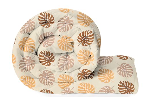 Image of HOMEKART 220 GSM Premium Reversible Microfiber AC Comforter for Single Bed | Soft, Lightweight & Breathable All-Season 3-Layer Quilted Blanket (150 cm x 225 cm, Floral, Beige & Brown)