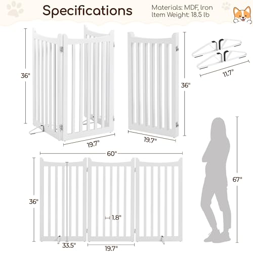 Image of Yaheetech Freestanding Wooden Dog Gate, 3-Panel 36in H Foldable Pet Barrier