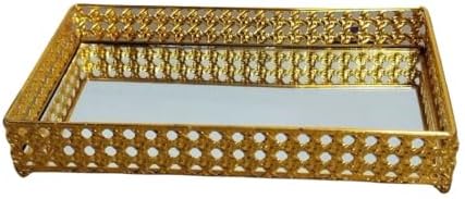 Bandeja Decorativa de Luxo com Espelho em Metal, Retangular, para...