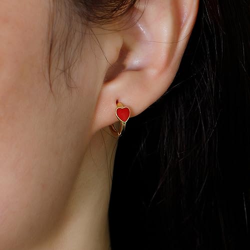 Cute Enamel Heart Hoop Earrings for Women Girls 925 Sterling Silver 14k Gold Plated Hypoallergenic Lovely Small Hoops Huggie Hoops Cartilage Piercing Jewelry Minimalist Dainty Gifts for Birthday Valentine2
