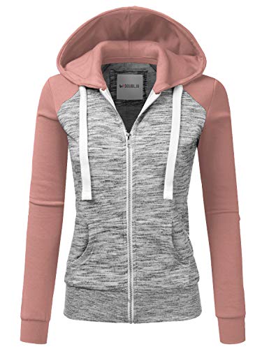 DOUBLJU Lightweight Thin Zip-Up Hoodie Jacket for Women with Plus Size