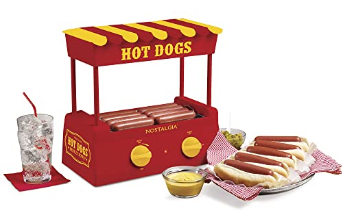 Nostalgia Countertop Hot Dog Roller and Warmer, 8 Regular Sized, 4 Foot Long Hot Dogs and 6 Bun Capacity, Stainless Steel Perfect For Breakfast Sausages, Brats, Taquitos, Egg Rolls