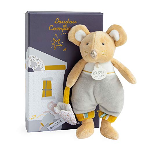 Doudou et Compagnie - Peluche Range-Pyjama Enfant - Souris - 19 cm - Beige - Bulu en Pyjama - La Petite Souris Va Passer - DC3509