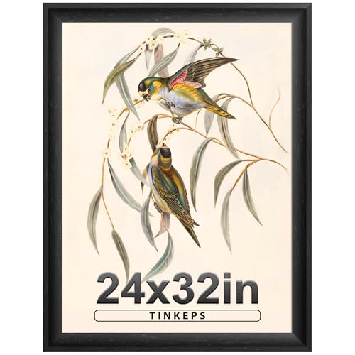 Image of 24x32 Poster Frame Black with Black Back Board, Curved Extra Wide Edges, Vintage Style Poster Frame 24x32 for Wall Decor.