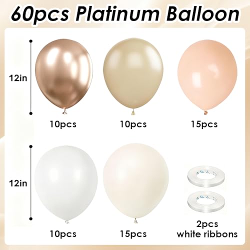 Image of 60 pcs White and Gold Balloons, 12 Inch White Sand Gold Metallic Latex Balloons, Beige party supplies for Boho Birthday Baby Shower Engagement Wedding Anniversary Party Decorations