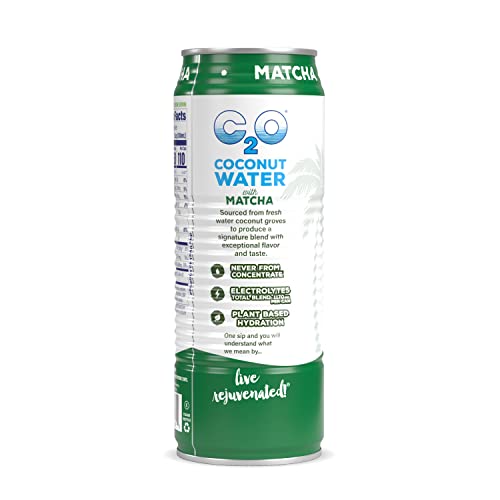 C2O The Original Coconut Water W/Nutrients & Electrolytes, Rejuvenating Plant-Based Hydration, Matcha, 17.5Oz Cans (12-Pack) #TOP1