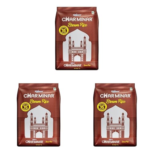 Image of Kohinoor Charminar Brown Rice 1 Kg | High-Fibre, Nutty & Wholesome Grains for Balanced Meals (Pack of 3)