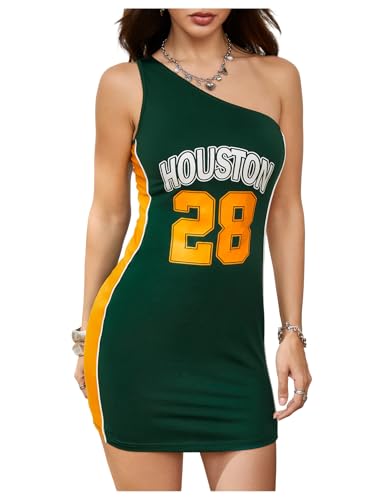 Image of Milumia Women's Number Sleeveless One Shoulder Bodycon Mini Jersey Dress