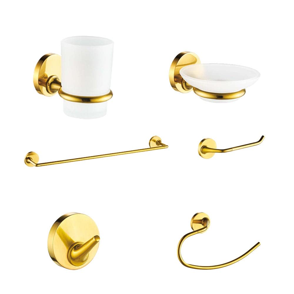 Danube Home Milano Melz Accessory | Brass Full Bathroom Accessories Set With Matted Color For Bathroom, Commercial Lavatories - L 69 x W 45 x H 9 Cm - Gold