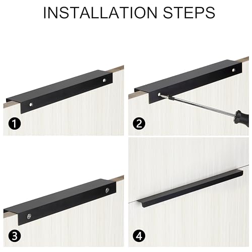 Heveer Schwarz Möbelgriffe 300mm Versteckte Schrankgriffe Küchengriffe mit Schrauben für Kleiderschrank Tür Schubladen 8 Stück