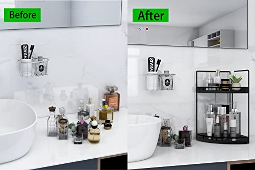 Dorhors 2-Tier Bathroom Organizer Countertop,Skincare Organizers And Storage,Bathroom Tray For Counter,Wood Counter Organizer For Kitchen,Bathroom,Dresser(Black) #TOP6