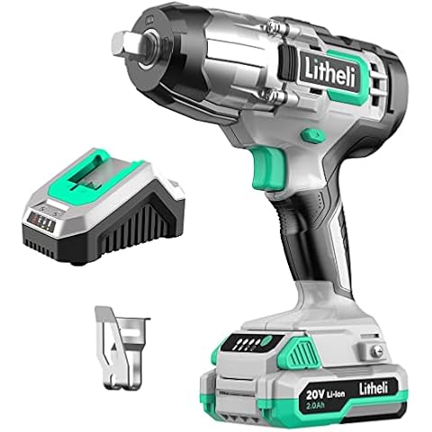 Litheli Impact Wrench Cordless, 1/2 inch Power Impact Driver with 320 ft-lbs(430N.m) Max Torque, 20V Impact Gun Kit with 2.0Ah Li-ion Battery ＆ Fast Charger for Car Home Cover