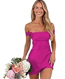 Weinaze Short Off Shoulder Satin Fuchsia Homecoming Dresses 2025 for Teen Bodycon Ruched HOCO Cocktail Party Dresses Size 10