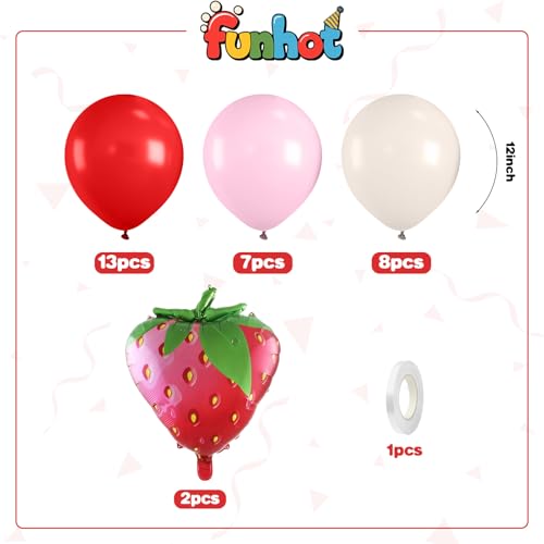 Strawberry Balloons,12 Inch Red and Pink Balloons with Strawberry Foil Balloon for Sweet One Birthday Baby Shower Strawberry Fruit Themed Party Decorations by FunHot - Used condition - Image 2
