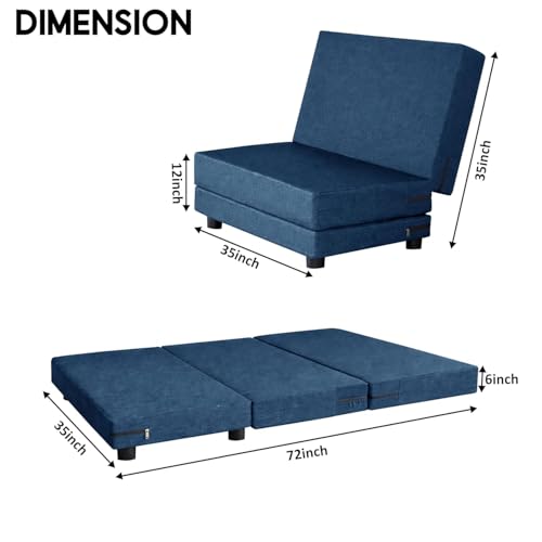 Image of Leg Sofa Cum Bed Single Seater | Foldable Floor Sofa Bed with Jute Fabric | Space Saving Convertible with Sturdy Legs for Living Room & Guest Room - (Blue Color - Pre-Assembled)
