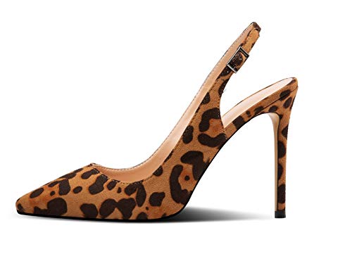Mettesally - Escarpins Bride Arriere Femme - 100mm Aiguille Chaussures - Escarpins Femme Léopard en daim EU39