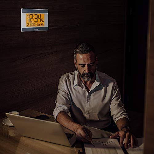 Marathon Large Atomic Wall Clock With Auto Backlight, Calendar, Temperature, And Humidity - Batteries Included - Cl030052 White/Silver #TOP5