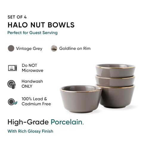 Image of Shay Ceramic Dinner Bowl Set of 4 for Rice, Dal, Salad, Snacks, Fruits & Noodles | Grey with Gold Rim | Microwave Safe Ceramic Serving Bowls for Home, Kitchen & Gifting (Bowl Set of 4 - Grey Gold)