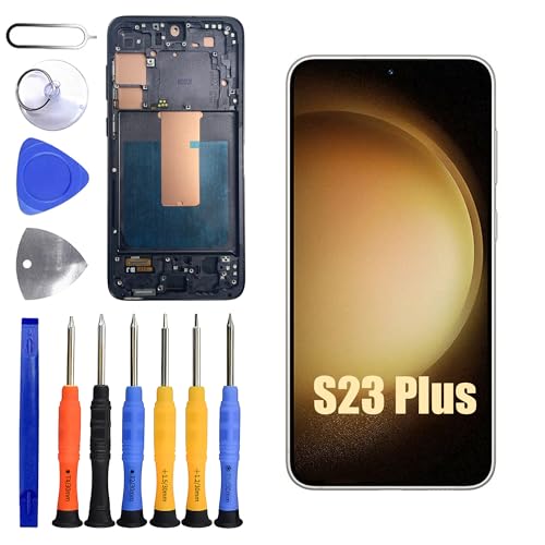ERYNK Pantalla TFT para Samsung Galaxy S23 + S23 Plus SM-S916B, SM-S916B/DS [con marco] [función INo Fingerprint Function] [6,6 pulgadas] Pantalla LCD táctil digitalizador con juego de herramientas